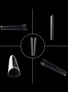 100入組長杏仁形實色全覆蓋假指甲，女性和女孩皆適用，壓貼式指甲，美甲用品 - 無色 - 查看 6