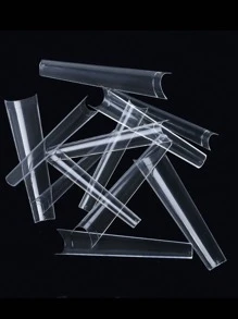 100入組長杏仁形實色全覆蓋假指甲，女性和女孩皆適用，壓貼式指甲，美甲用品 - 無色 - 查看 3