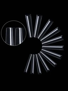 100入組長杏仁形實色全覆蓋假指甲，女性和女孩皆適用，壓貼式指甲，美甲用品 - 無色 - 查看 4