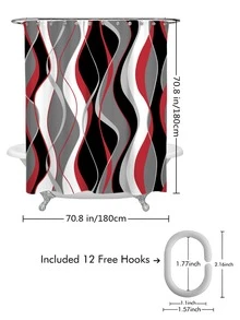 1pc Geometric Art Line Graphic Print Polyester Waterproof Home Decor Shower Curtain Or 1.3cm Thick Soft Memory Foam Anti-slip 4pcs Bath Mat Set For Bathroom - Multicolor - View 7