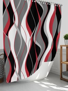 1pc Geometric Art Line Graphic Print Polyester Waterproof Home Decor Shower Curtain Or 1.3cm Thick Soft Memory Foam Anti-slip 4pcs Bath Mat Set For Bathroom - Multicolor - View 2