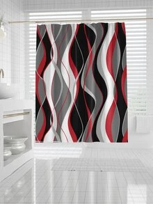 1pc Geometric Art Line Graphic Print Polyester Waterproof Home Decor Shower Curtain Or 1.3cm Thick Soft Memory Foam Anti-slip 4pcs Bath Mat Set For Bathroom - Multicolor - View 4