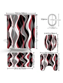 1pc Geometric Art Line Graphic Print Polyester Waterproof Home Decor Shower Curtain Or 1.3cm Thick Soft Memory Foam Anti-slip 4pcs Bath Mat Set For Bathroom - Multicolor - View 3