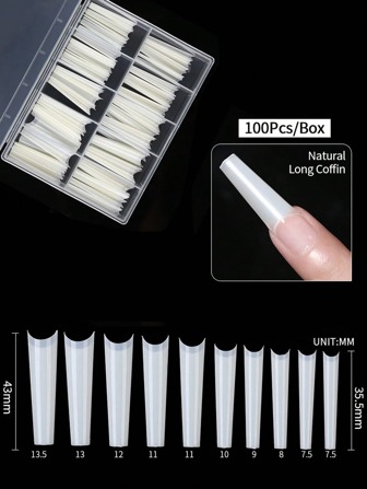 Elevate Your Style With 100pcs Long Almond Solid Color Full Cover False Nail For Women And Girls Press On Nails Nail Supplies