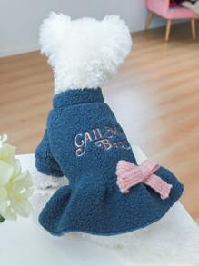 1件寵物衣服,暖和的羊絨絨絨加厚嬰兒字母印花狗狗貓咪裝,冬季裝備 - 藍色 - 查看 2