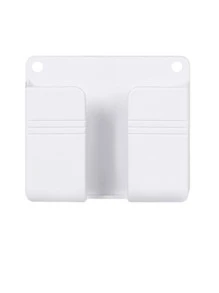 1pc Multifunction Punch Free Wall Mounted Storage Box Organizer TV Remote Control Mounted Mobile Phone Plug Charging Holder - White - View 3