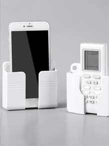 1pc Multifunction Punch Free Wall Mounted Storage Box Organizer TV Remote Control Mounted Mobile Phone Plug Charging Holder - White - View 5