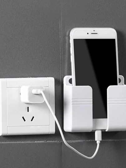 Caja organizadora de almacenamiento montada en la pared sin perforaciones multifunción, soporte de carga para enchufe de teléfono móvil montado en Control remoto de TV, 1 ud.
