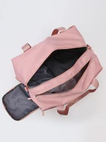 High Capacity Polyester Fiber Bag, Solid Color Waterproof Zipper Foldable Stylish Travel Bag - Pink - View 2