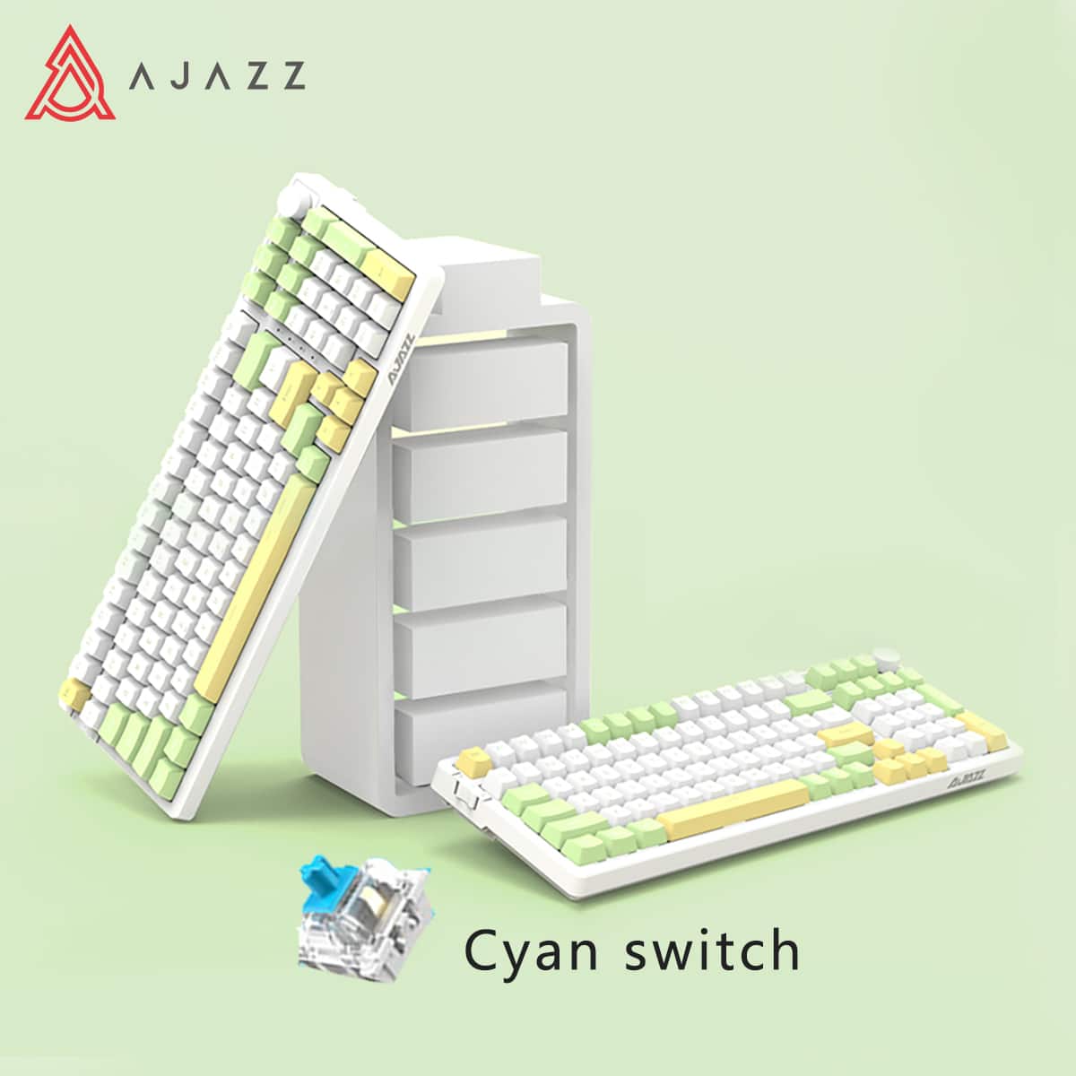 Ajazz Ak992機械鍵盤三模式插拔式2.4g/有線/bt Pbt三鍵帽rgb遊戲筆記本電腦 - 綠色軸彈簧音