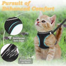 Cat Walking Harness And Leash Set, Escape Proof Soft Adjustable Cat Harness Vest, Control Handle Breathable Reflective Stripe Jacket - Mint Green - View 2