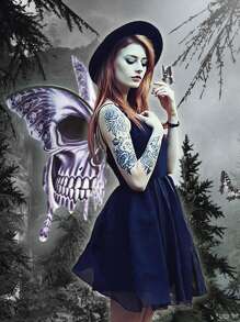 1入組萬聖節黑色蝴蝶翅膀和骷髏翅膀服裝道具,適合成人cosplay,派對或舞會 - 黑色 - 查看 7