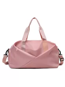 High Capacity Polyester Fiber Bag, Solid Color Waterproof Zipper Foldable Stylish Travel Bag - Pink - View 1