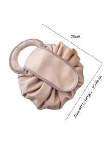 拉繩旅行化妝袋，1個多功能化妝品組織手提袋浴室淋浴錢包袋便攜式化妝刷收納手提包拉鍊關閉口紅，刷子，護膚品，手機，，小物品，適用於家庭，旅行，假期和學校使用儲物化妝組織化妝盒 - 淺粉色 - 查看 5