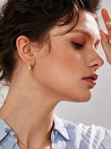 方晶鋯石裝飾圓耳環 - 金黃色 - 查看 3