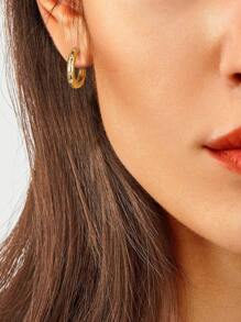 方晶鋯石裝飾圓耳環 - 金黃色 - 查看 2