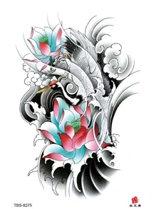 Pegatina Temporal De Tatuaje Para Hombre Con Diseño De Flor De Loto, Arte De Patrón De Pez Koi Y Ola De Mar, Pegatina A Prueba De Agua Y Transferible Para El Brazo