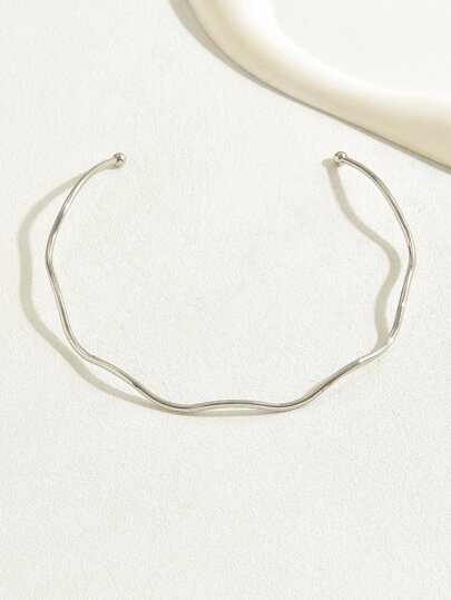 女性用ファッション アクセサリー シンプルな金属製ウェーブチョーカーネックレス