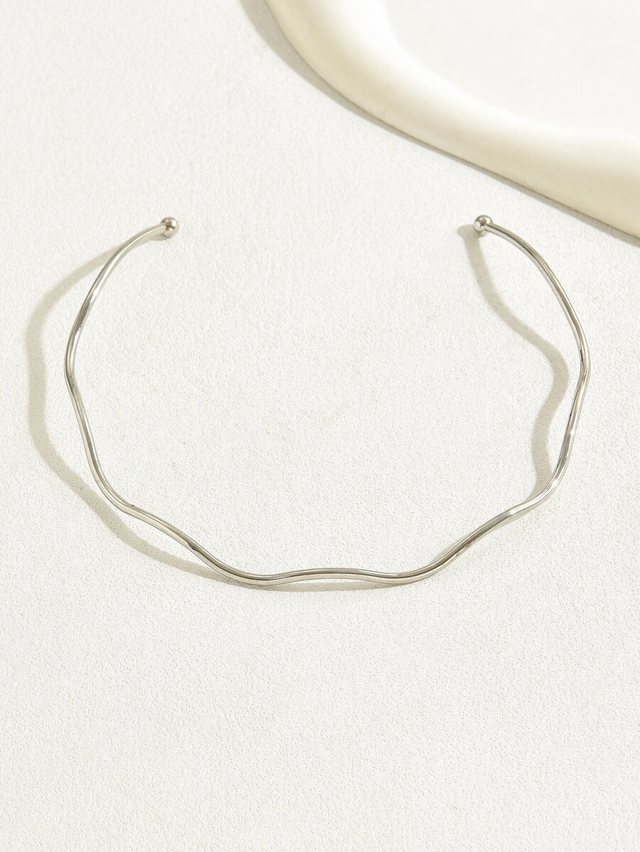 1條時尚簡約的波浪型金屬頸鍊,適合約會、派對、返校季 - 銀色 - 查看 1