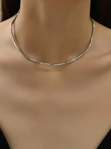 1條時尚簡約的波浪型金屬頸鍊,適合約會、派對、返校季 - 銀色 - 查看 2