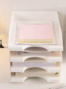1pc White Desktop Multiple Layers Document Tray For A4 Paper, Student Papers, Files Storage, Office Bookshelf Stand - White - View 4