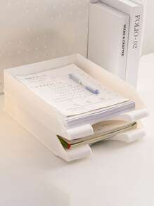 1pc White Desktop Multiple Layers Document Tray For A4 Paper, Student Papers, Files Storage, Office Bookshelf Stand - White - View 3