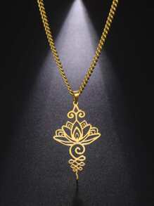 1入組女性不銹鋼鏤空金色蓮花吊墜項鍊