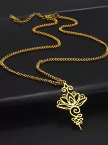 1入組女性不銹鋼鏤空金色蓮花吊墜項鍊