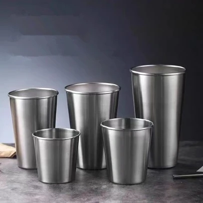 A Set Of Silver Stainless Steel Drinking Cup, Available In Multiple Capacities, Suitable For Hot Or Cold Beverages, Perfect For Tea, Coffee, Milk Tea Or Water, Ideal For Household, Restaurant, Company Or School Cafeteria