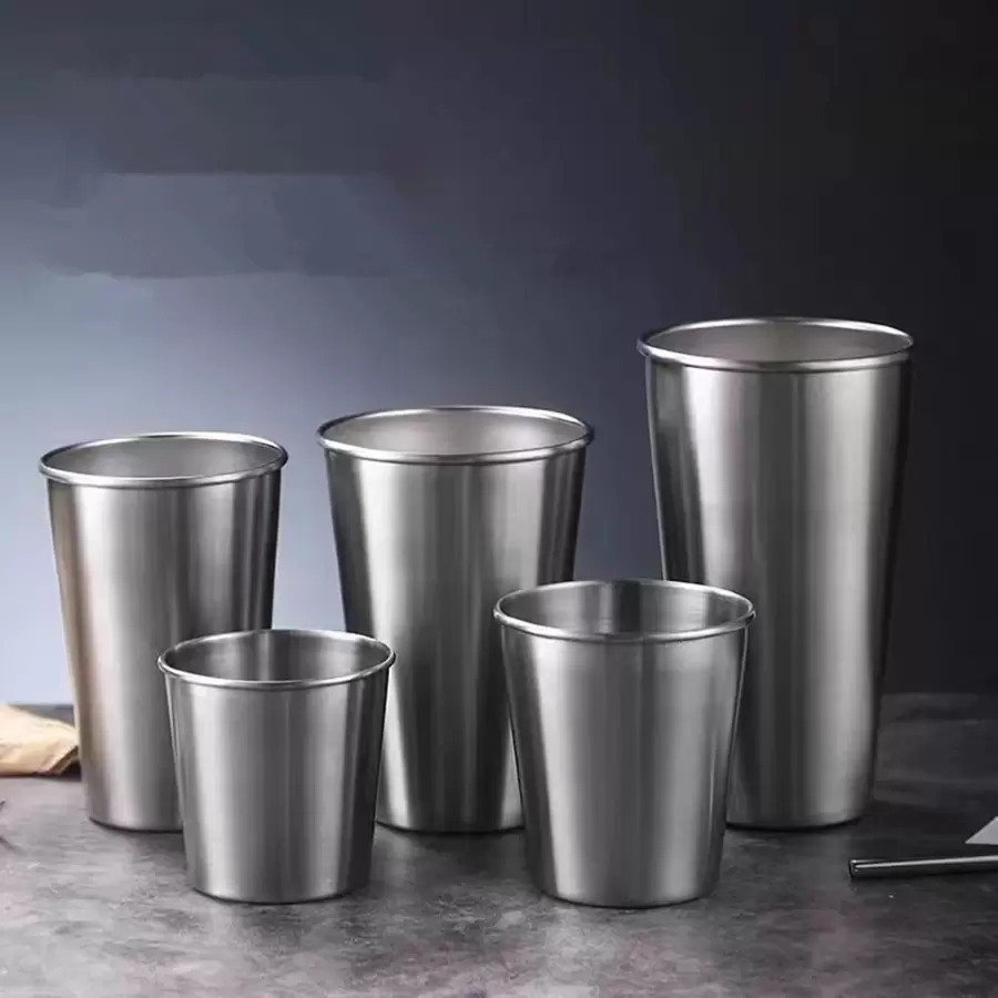 A Set Of Silver Stainless Steel Drinking Cup, Available In Multiple Capacities, Suitable For Hot Or Cold Beverages, Perfect For Tea, Coffee, Milk Tea Or Water, Ideal For Household, Restaurant, Company Or School Cafeteria