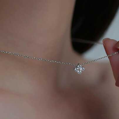 BALMORA 1 Miếng S925 Bạc nguyên chất Four-leaf Clover Vòng cổ mặt dây chuyền Với Zirconia Đối với phụ nữ , 42 + 3cm Có thể điều chỉnh