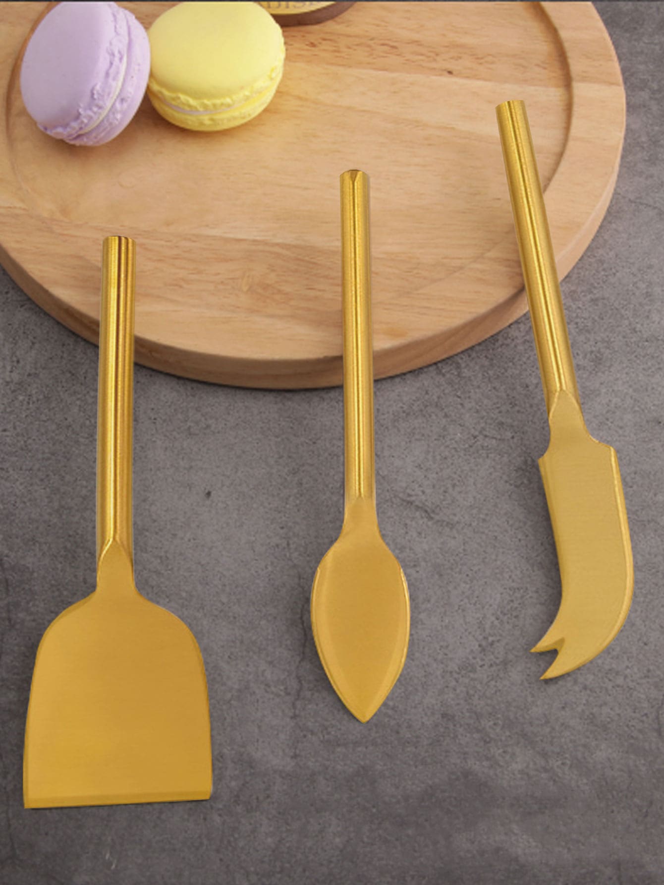 Stainless Steel Gold 3pcs Cheese Butter Knife Set With Fork, Ideal For Butter, Cheese, Desserts, Cakes - Gold - View 1