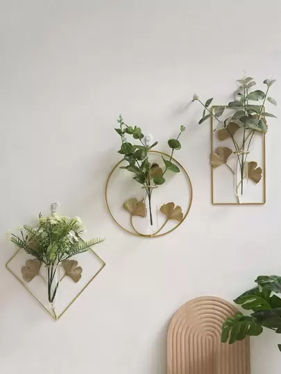 1 chiếc bình hoa sắt vàng, bình trang trí sáng tạo Ginkgo Biloba đựng hoa, bình treo tường phong cách Bắc Âu, bình vàng hình học, bình thủy tinh kim loại, bình hoa thủy canh trang trí cho trung tâm tiệc cưới trang trại