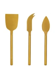Stainless Steel Gold 3pcs Cheese Butter Knife Set With Fork, Ideal For Butter, Cheese, Desserts, Cakes - Gold - View 8
