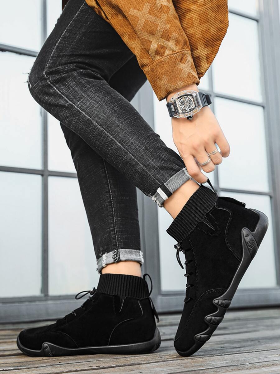 Men's Knitted Casual Shoes, Black Soft And Breathable Slip-on Sports Shoes With Comfortable Sole - Black - View 1