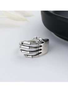 1枚骷髏戒指 - 銀色 - 查看 2