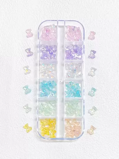1盒/包冰色半透明熊形DIY美甲装饰指甲饰品指甲宝石美甲用品指甲