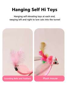 1入組可折疊和便攜S形滾動羽毛圖案老鼠貓玩具帶隧道,風格隨機 - 粉色 - 查看 3