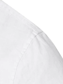 Men's Cotton And Linen Collar Shirt Casual Short Sleeve Slim - 白色 - 查看 4