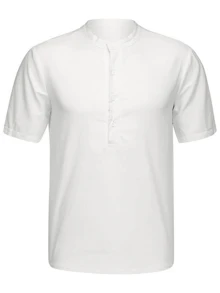 Men's Cotton And Linen Collar Shirt Casual Short Sleeve Slim - 白色 - 查看 9