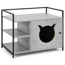 Costway Cat Litter Box  Enclosure Hidden Litter Furniture Cabinet W/ 2-Tier Storage Shelf - 灰色 - 查看 11