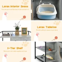 Costway Cat Litter Box  Enclosure Hidden Litter Furniture Cabinet W/ 2-Tier Storage Shelf - 灰色 - 查看 8
