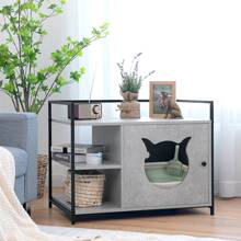 Costway Cat Litter Box  Enclosure Hidden Litter Furniture Cabinet W/ 2-Tier Storage Shelf - 灰色 - 查看 3