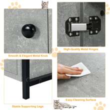 Costway Cat Litter Box  Enclosure Hidden Litter Furniture Cabinet W/ 2-Tier Storage Shelf - 灰色 - 查看 7