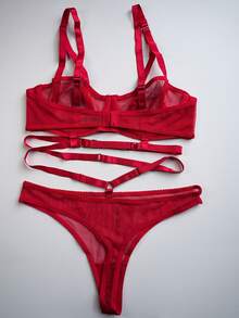 Red Sexy Thin Lingerie Set With G-string - Red - View 8