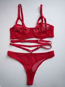 Red Sexy Thin Lingerie Set With G-string - Red - View 7
