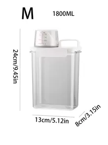 1 Pezzo Scatola Di Stoccaggio Di Polvere Per Lavanderia Con Tazza Di Misura, Contenitore Di Stoccaggio Trasparente Per Detersivo Per Bucato, Grani - Bianco - Visualizzare 10