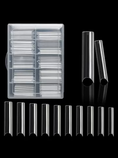 100pcs/Pack Transparent Square Extra Long C-Curve Nail Tips, Suitable For Acrylic Nails, Professional Half Cover Straight Nail Tips, Nail Extension Supplies