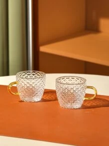 1pc Glass Mug, Minimalist Clear Fish Scale Textured Coffee Mug For Table Back To School