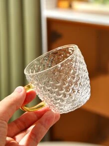 1pc Glass Mug, Minimalist Clear Fish Scale Textured Coffee Mug For Table Back To School